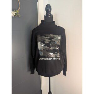 NWT Calvin Klein Glitter Rhinestone‎ Camo Mockneck Sweatshirt with Pocket - XS